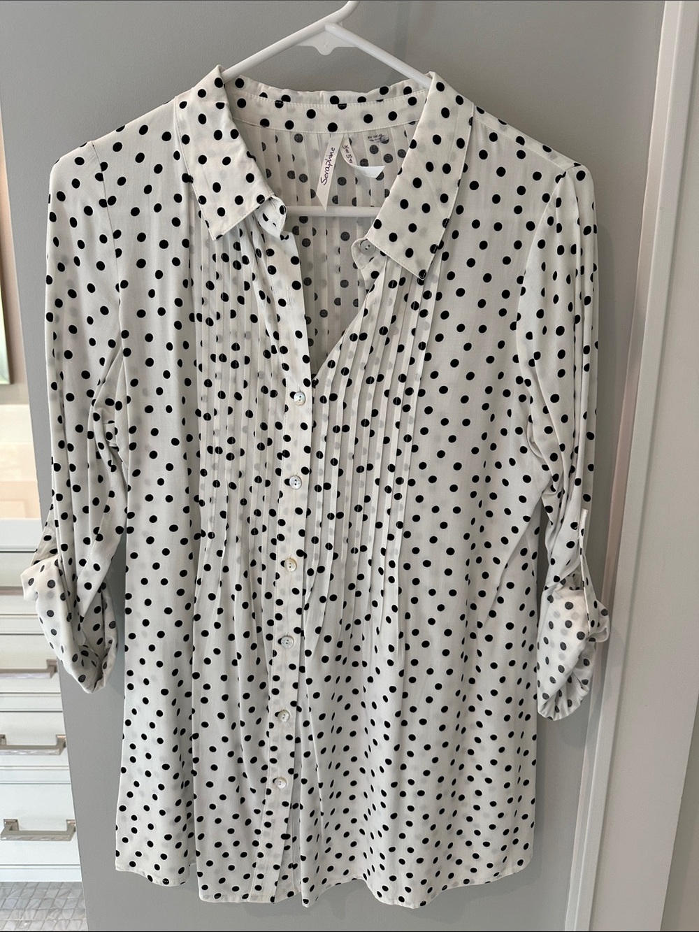 Seraphine Marernity Polka Dot Button-Front Women's Blouse - White/Black